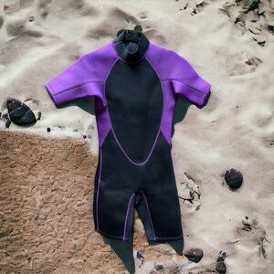🌻NEW REALON Black Purpl e 3mm Neoprene Shorty Wetsuit Size Medium